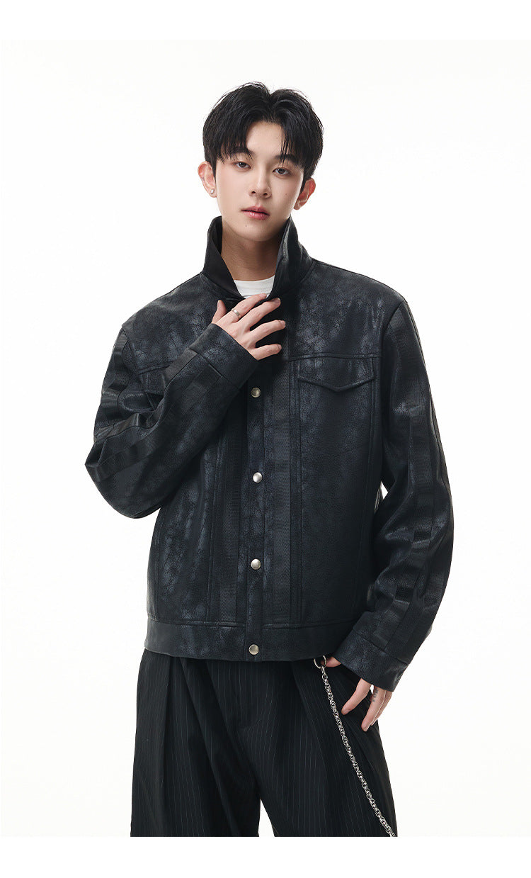 Veste trucker noire en similicuir PU – Style punk streetwear et moto