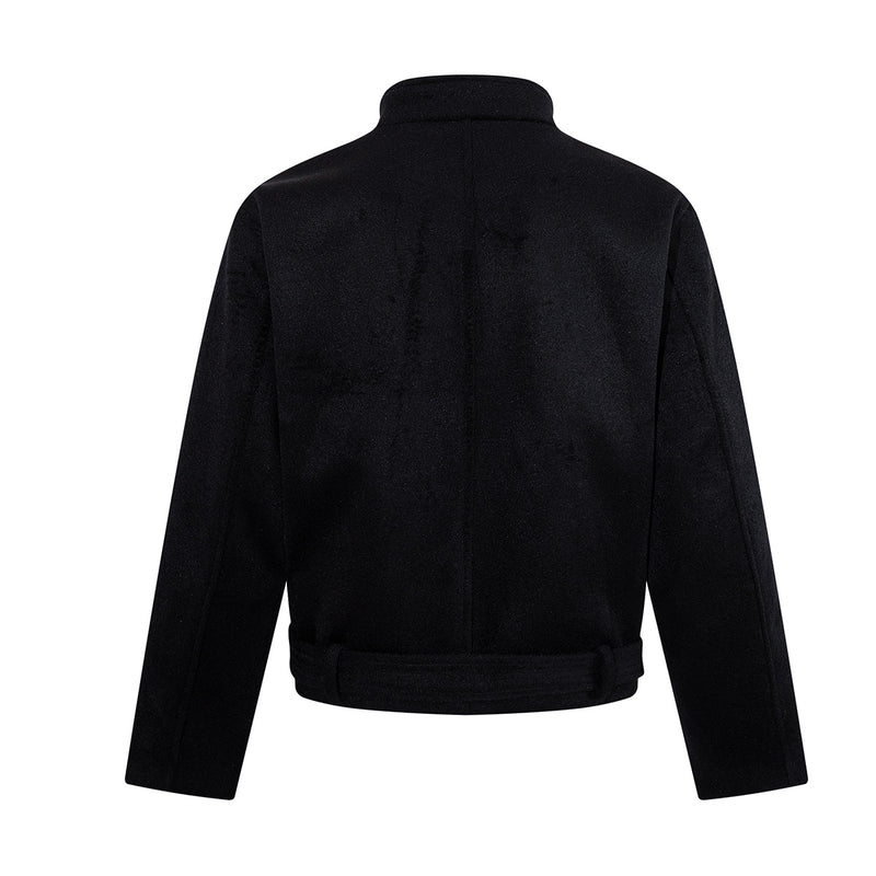 Jacke aus Wollmix mit Stehkragen, Knopfleiste & Gürtelabschluss