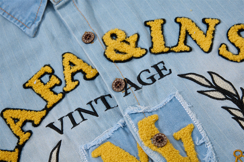 Vintage Polo Club Badge Embroidered Denim Short Sleeve Shirt