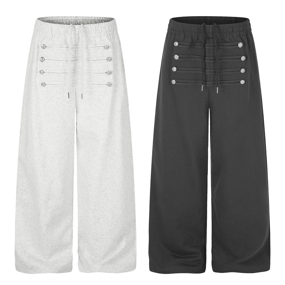 Jogging homme coupe large avec détails de boutons croisés et taille élastique