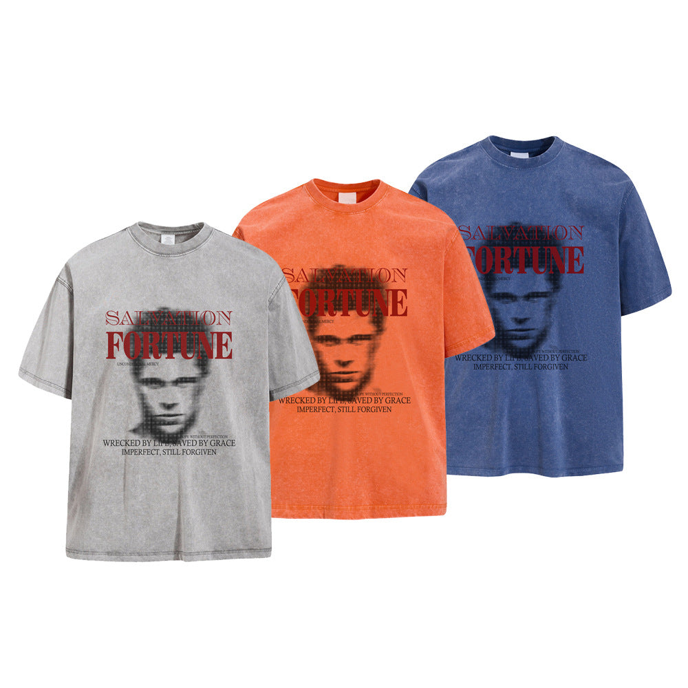 Salvation Fortune Graphic T-Shirt – Acid Wash Oversized Crew Neck Tee