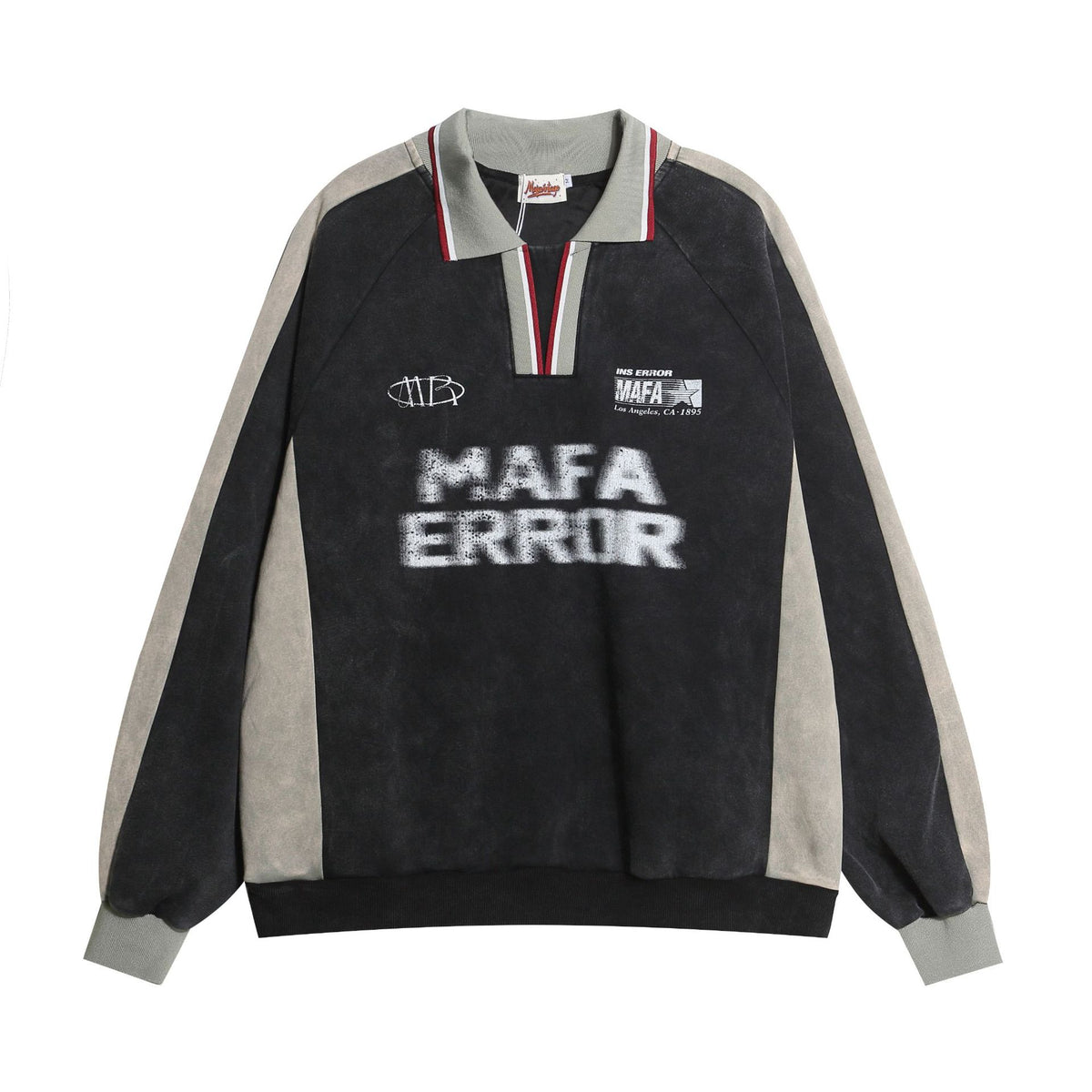 Polo Collar Sweatshirt – Acid Wash Vintage American Graphic Pullover