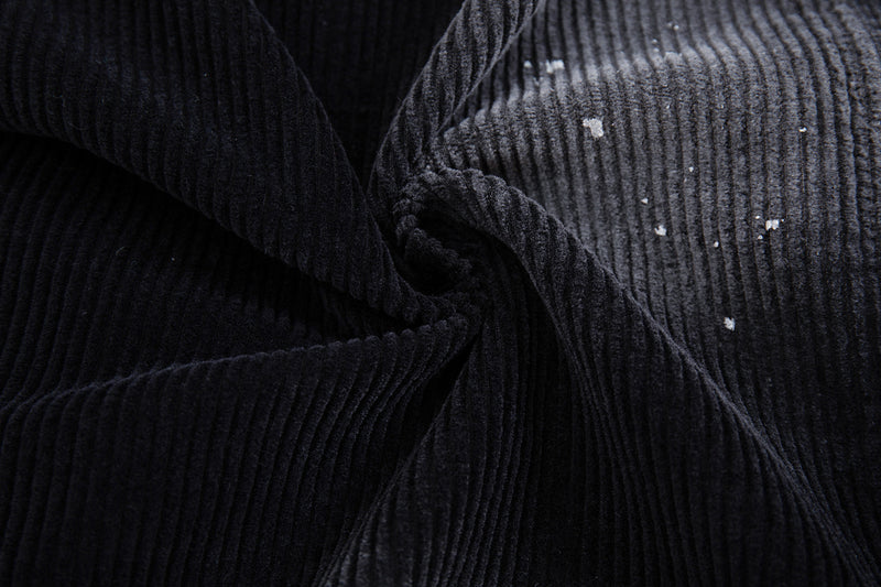 Veste moto en velours côtelé – Style biker noir délavé et usé
