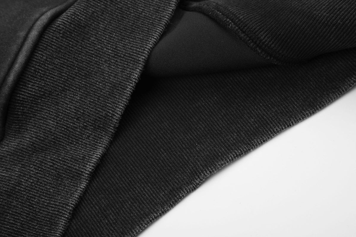 Cross Print Washed Zip-Up Hoodie – Cropped Black Streetwear Jacket