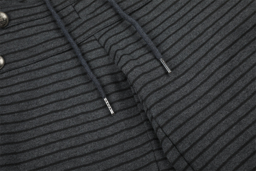 Pantalón de Pierna Ancha a Rayas para Hombre con Cintura de Cordón y Botones Cruzados