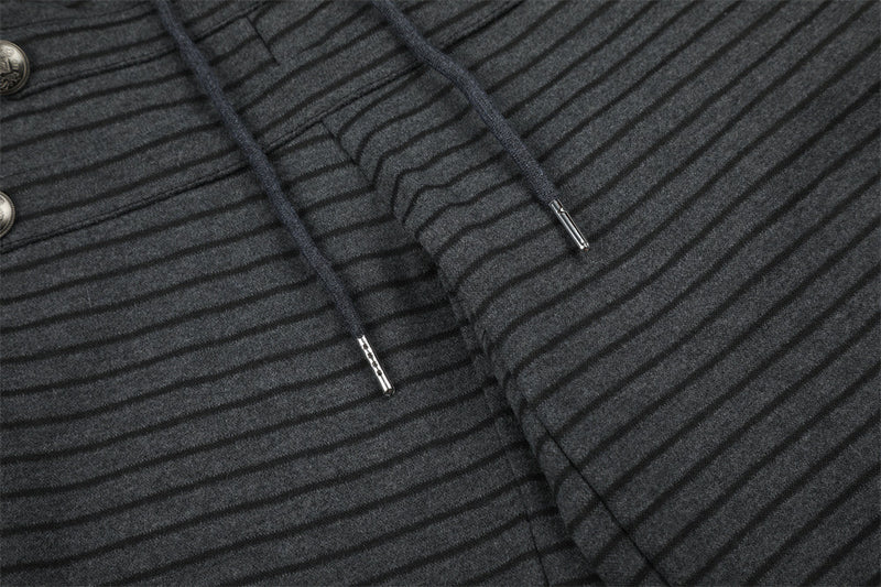 Pantalón de Pierna Ancha a Rayas para Hombre con Cintura de Cordón y Botones Cruzados