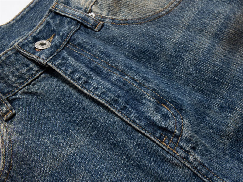 Baggy Jeans with Designs – Men's Vintage Distressed Wide-Leg Denim Pants