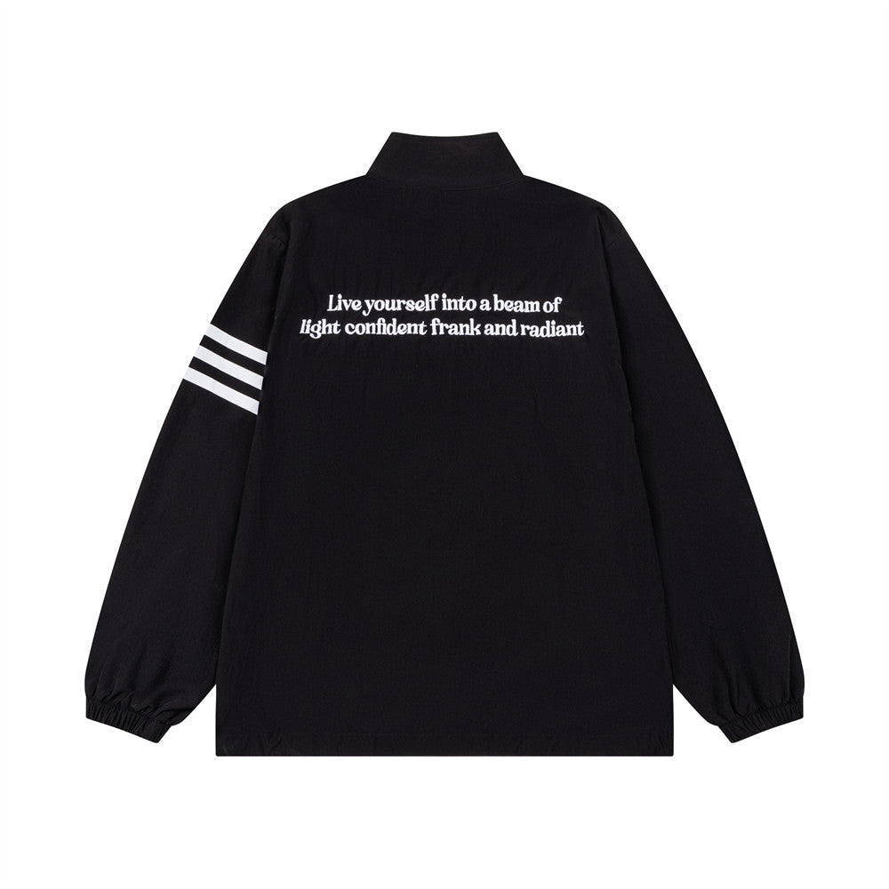 AEEA Oversized Stand Collar Track Jacket with Three-Stripe Sleeves