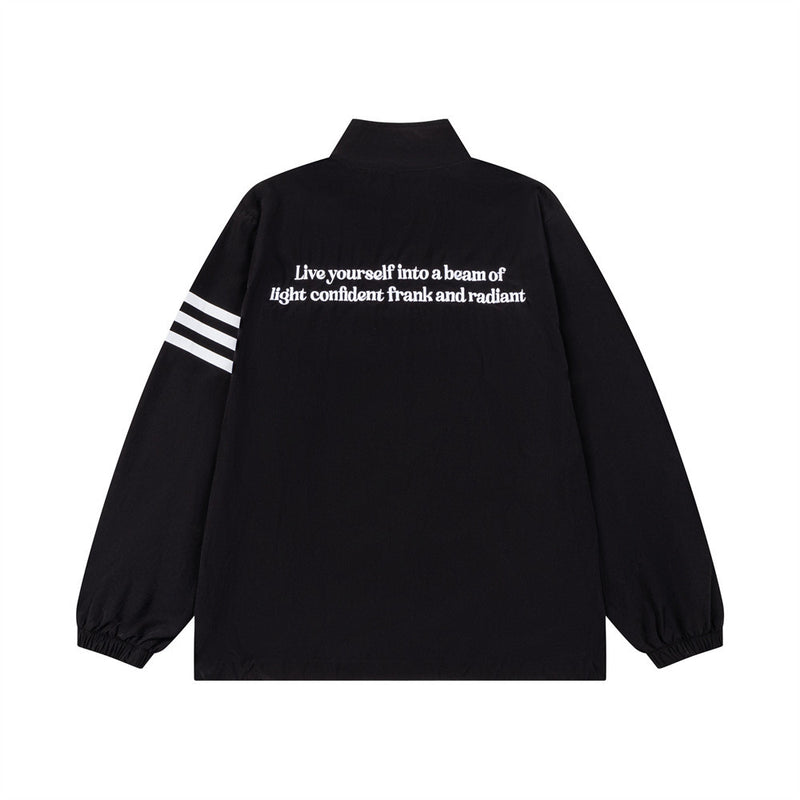 AEEA Oversized Stand Collar Track Jacket with Three-Stripe Sleeves