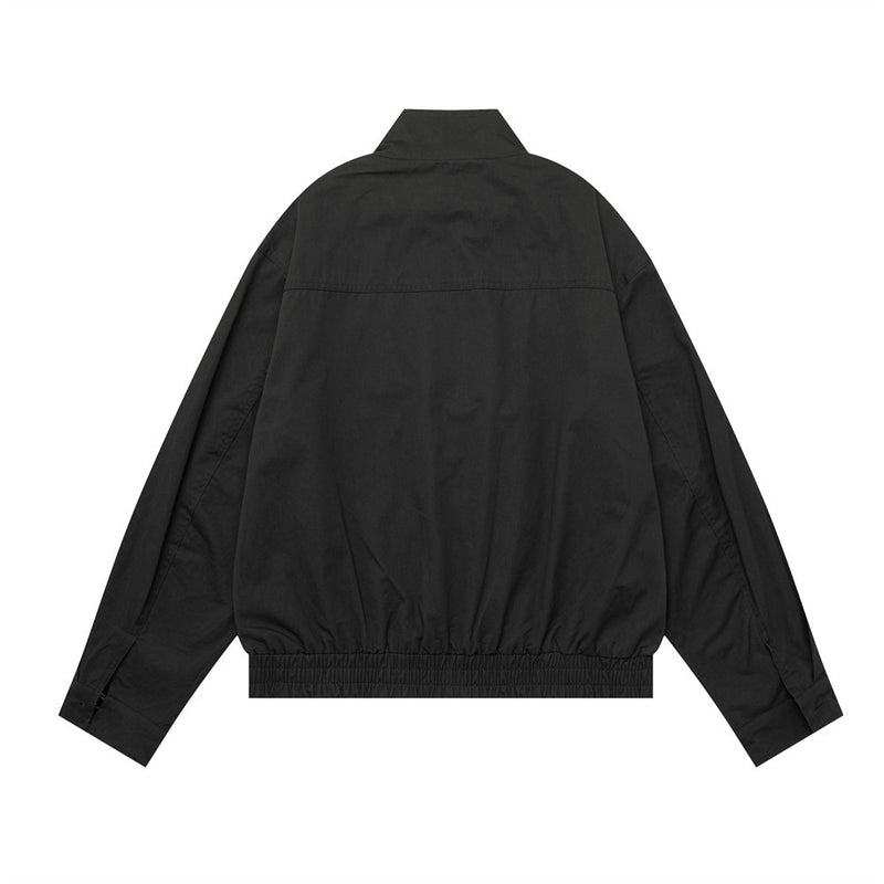 Oversized Stand-Collar Bomber Jacket – Men's Relaxed Fit with Plaid Collar