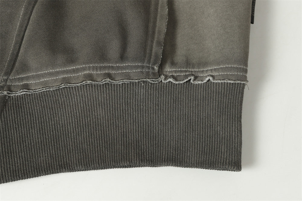 Oversized Zip-Hoodie – Gewaschenes Patchwork-Sweatshirt mit deconstructed Raw-Edge-Look