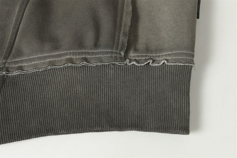 Oversized Zip-Hoodie – Gewaschenes Patchwork-Sweatshirt mit deconstructed Raw-Edge-Look