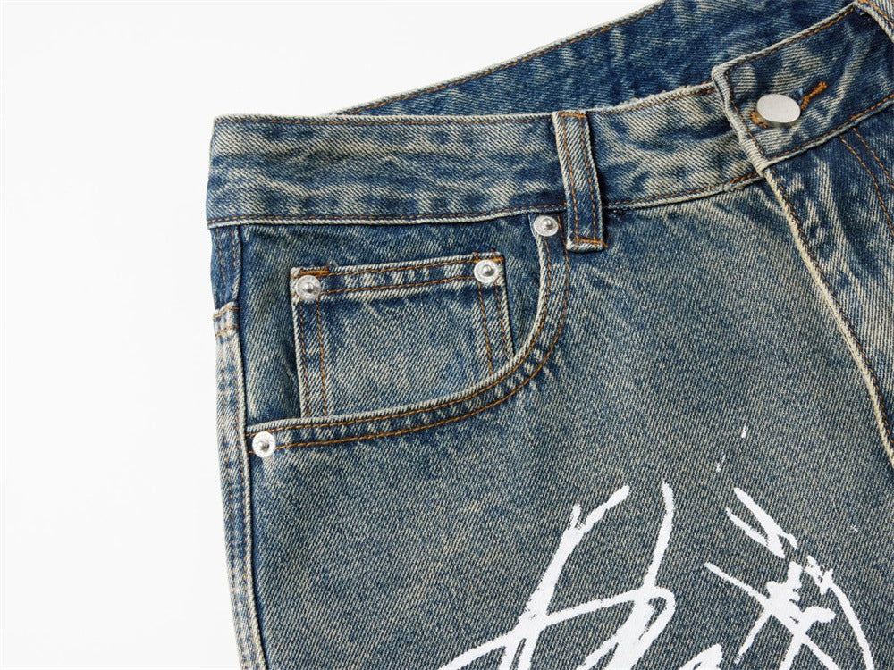 Graffiti Print Wide-Leg Jeans – Punk Streetwear Straight Baggy Denim