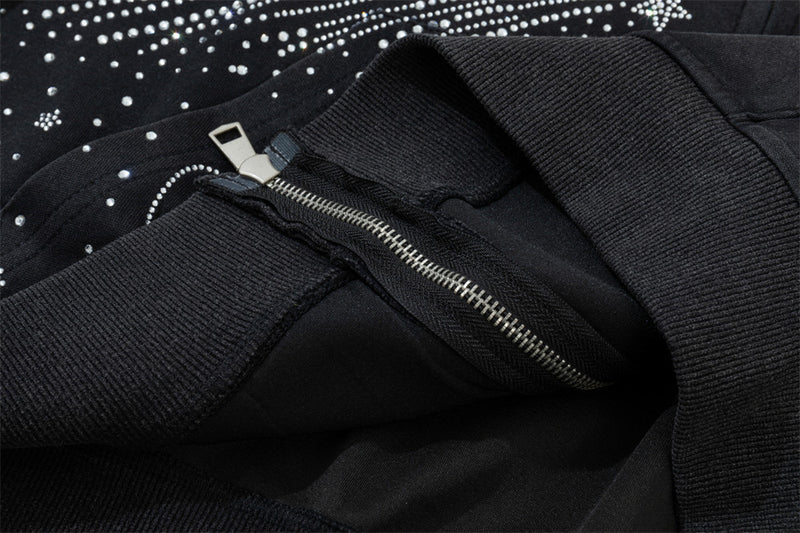 Sweat à capuche zippé avec étoile filante en strass – Streetwear oversize à double zip