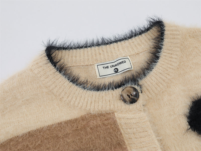 Cartoon Dog Fuzzy Knit Cardigan Sweater – Streetwear Button-Up
