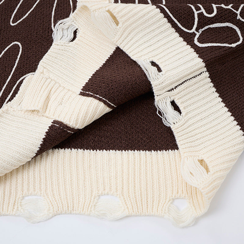 Herren-Strickcardigan mit Blumenstickerei und V-Ausschnitt – Relaxed Fit