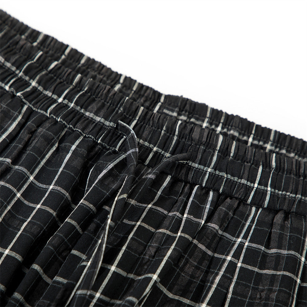 Men's Plaid Wide-Leg Pants – Relaxed Fit Drawstring Trousers