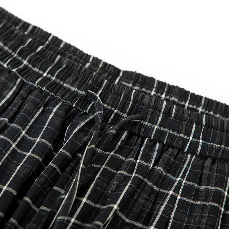 Men's Plaid Wide-Leg Pants – Relaxed Fit Drawstring Trousers