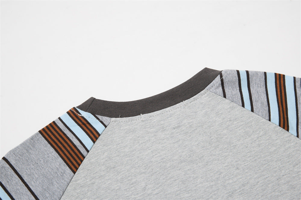 Striped Long Sleeve Tee – Men's Raglan Sleeve Letter Print Relaxed Fit T-Shirt