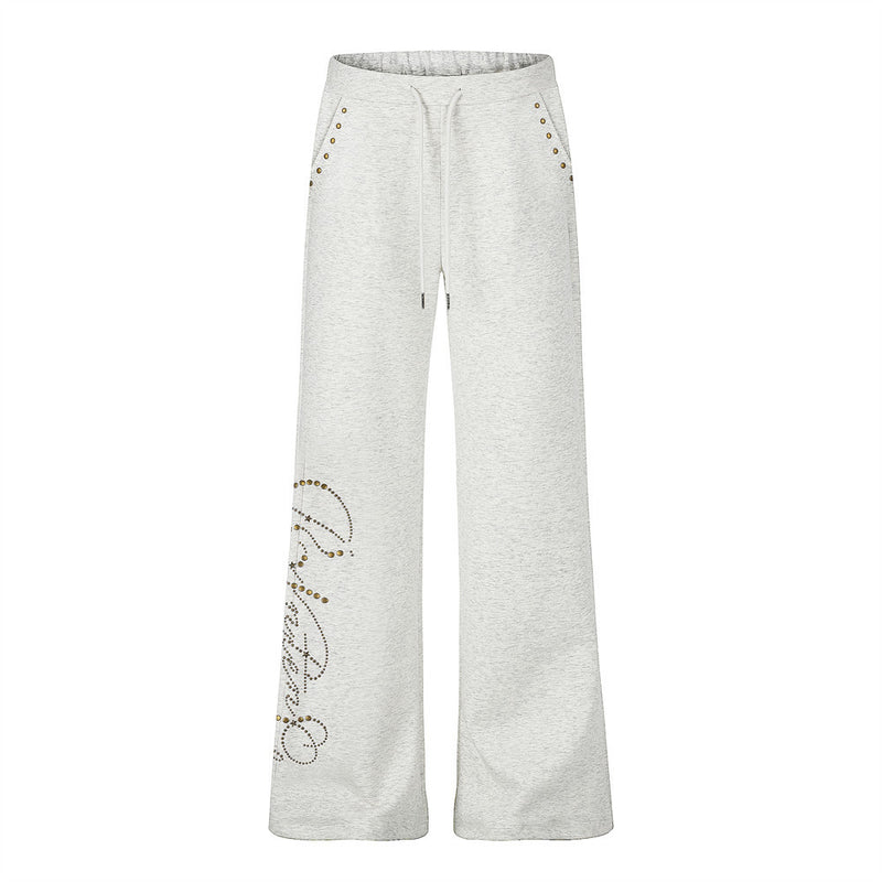 Wide Leg Sweatpants with Gold Stud Detail & Drawstring Waist