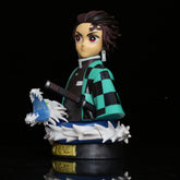 The Demon Slayer Tanjiro Kamado GK Half-Body Action Figure, a 15cm collectible by Demon Slayer, features a green and black checkered haori and sword. It showcases red eyes, a forehead scar, and a poised stance with a white dragon&