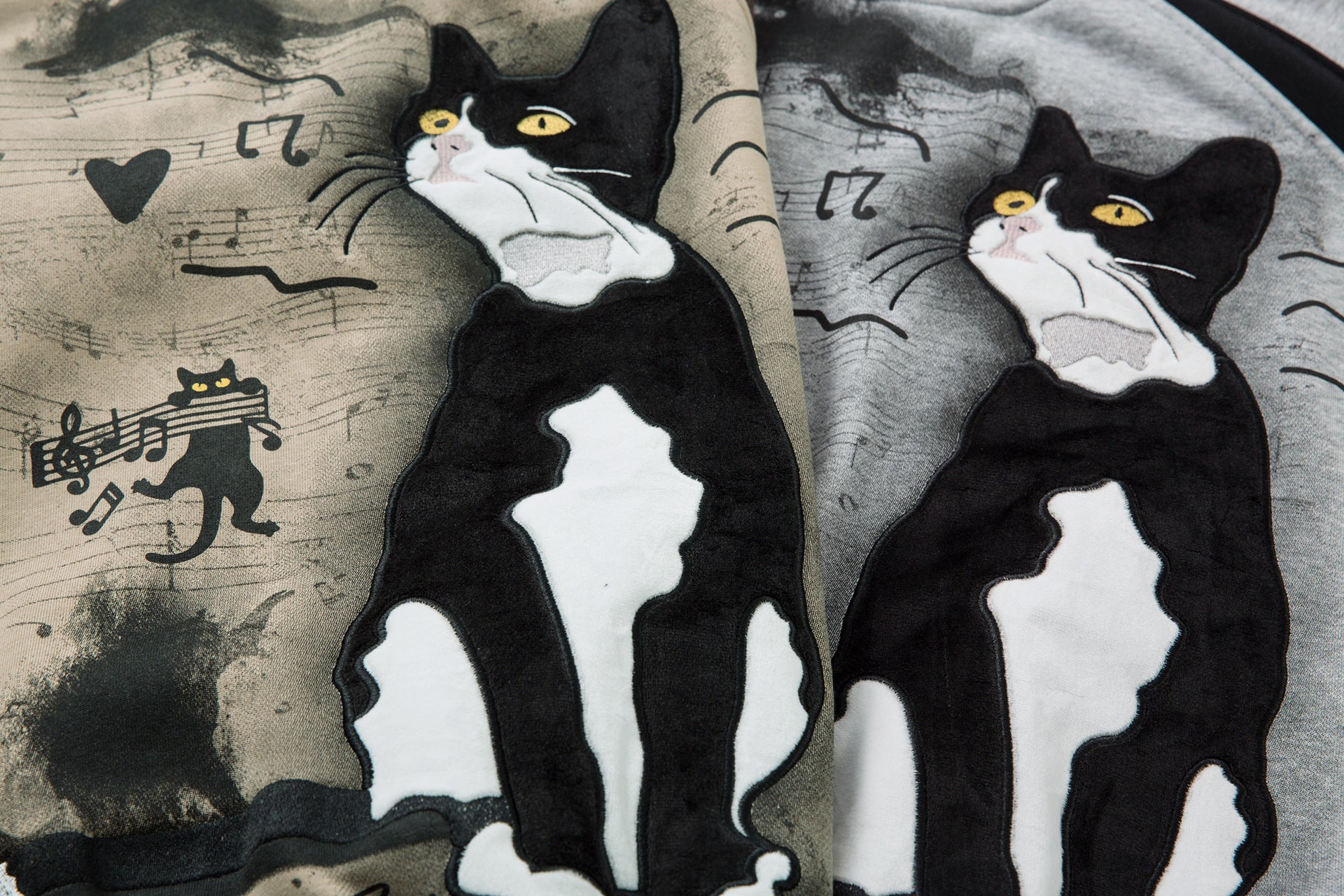 Sweat-shirt motif chat en smoking avec imprimé note de musique et manches raglan color block