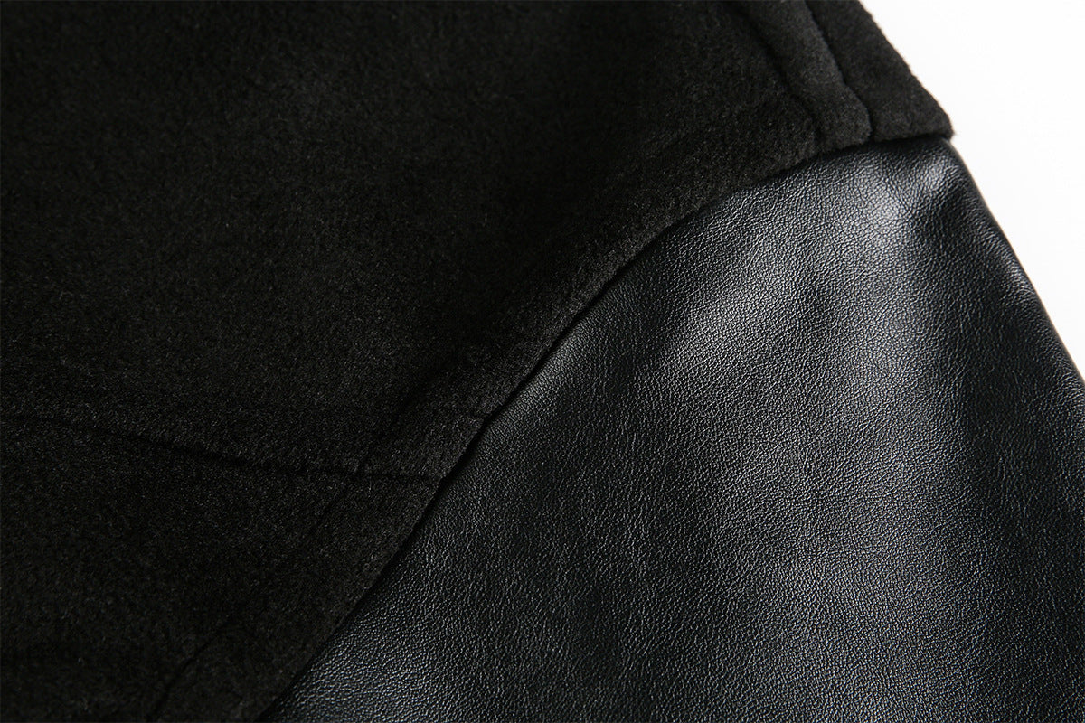 Blouson bomber varsity – Corps noir en mélange de laine et manches en simili cuir