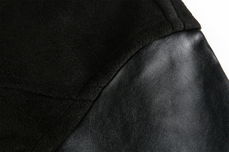 Blouson bomber varsity – Corps noir en mélange de laine et manches en simili cuir