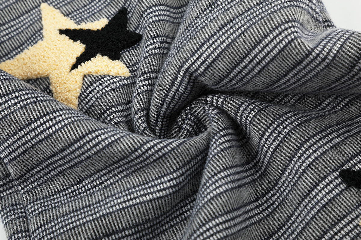 Wide-Leg Striped Sweatpants with Star Embroidery – Relaxed Fit Knit Pants