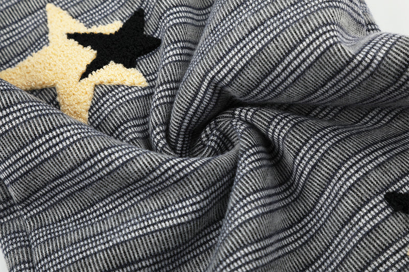 Wide-Leg Striped Sweatpants with Star Embroidery – Relaxed Fit Knit Pants