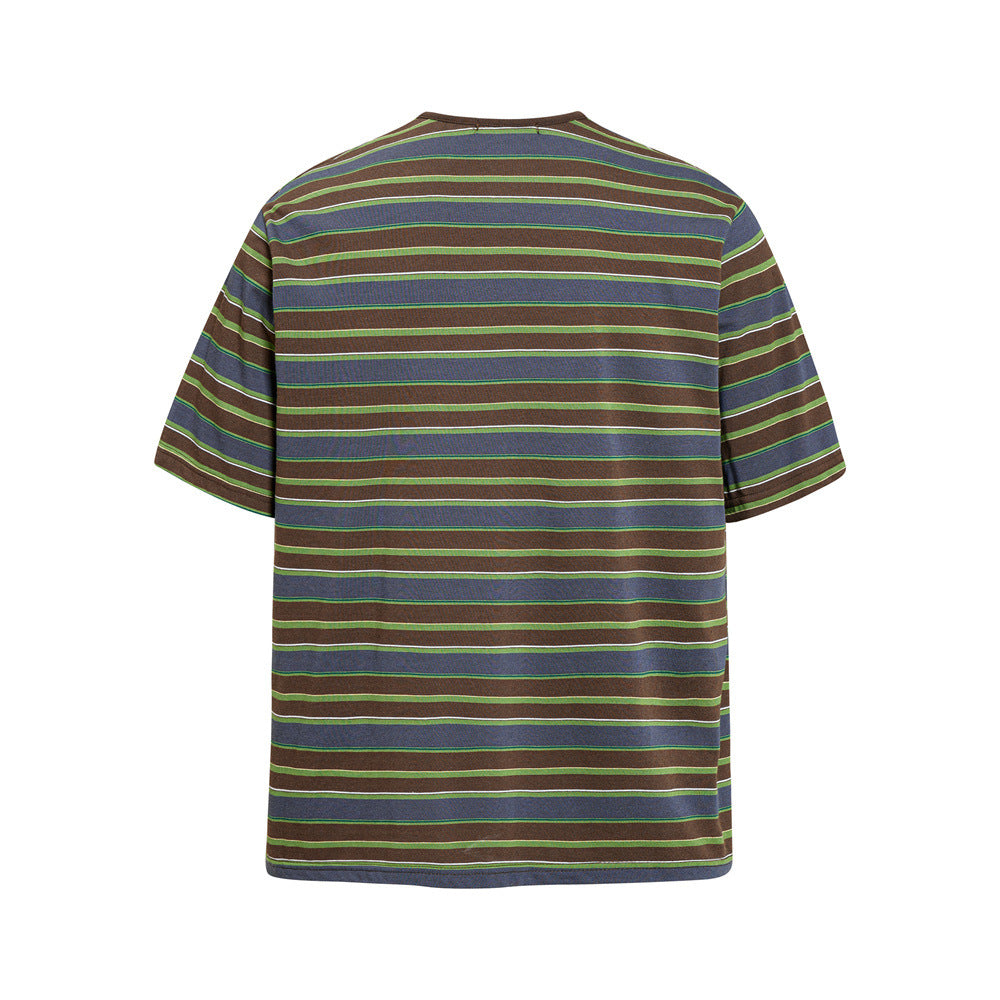 American Vintage Striped Henley Graphic T-Shirt – Oversized Short Sleeve