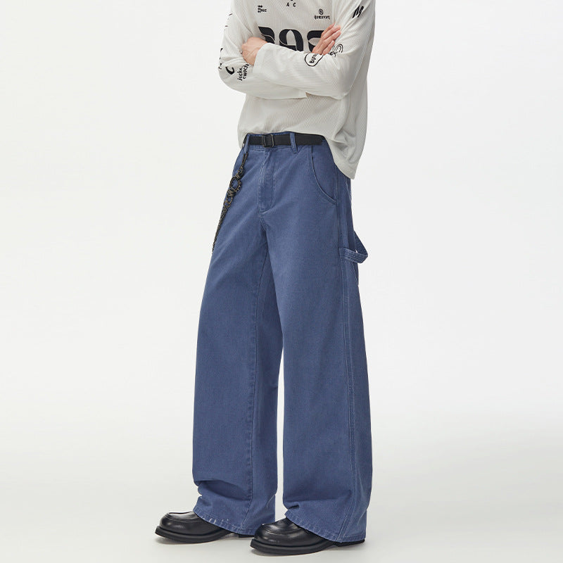Weite Workwear-Hose mit Metallketten-Detail – Vintage-Blau