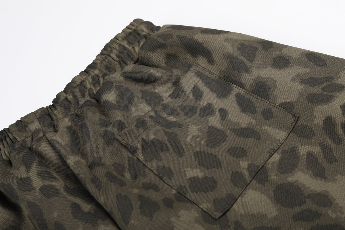 Leopard Print Wide-Leg Sweatpants with Faux Fur Cargo Pocket