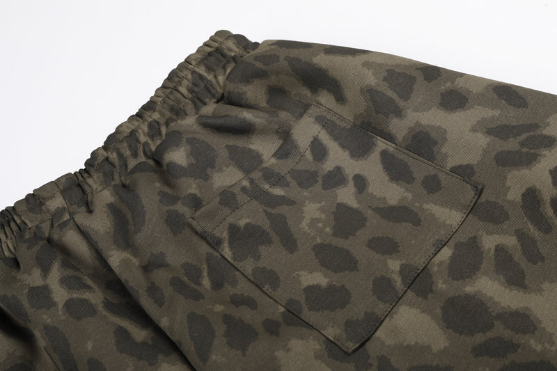 Leopard Print Wide-Leg Sweatpants with Faux Fur Cargo Pocket