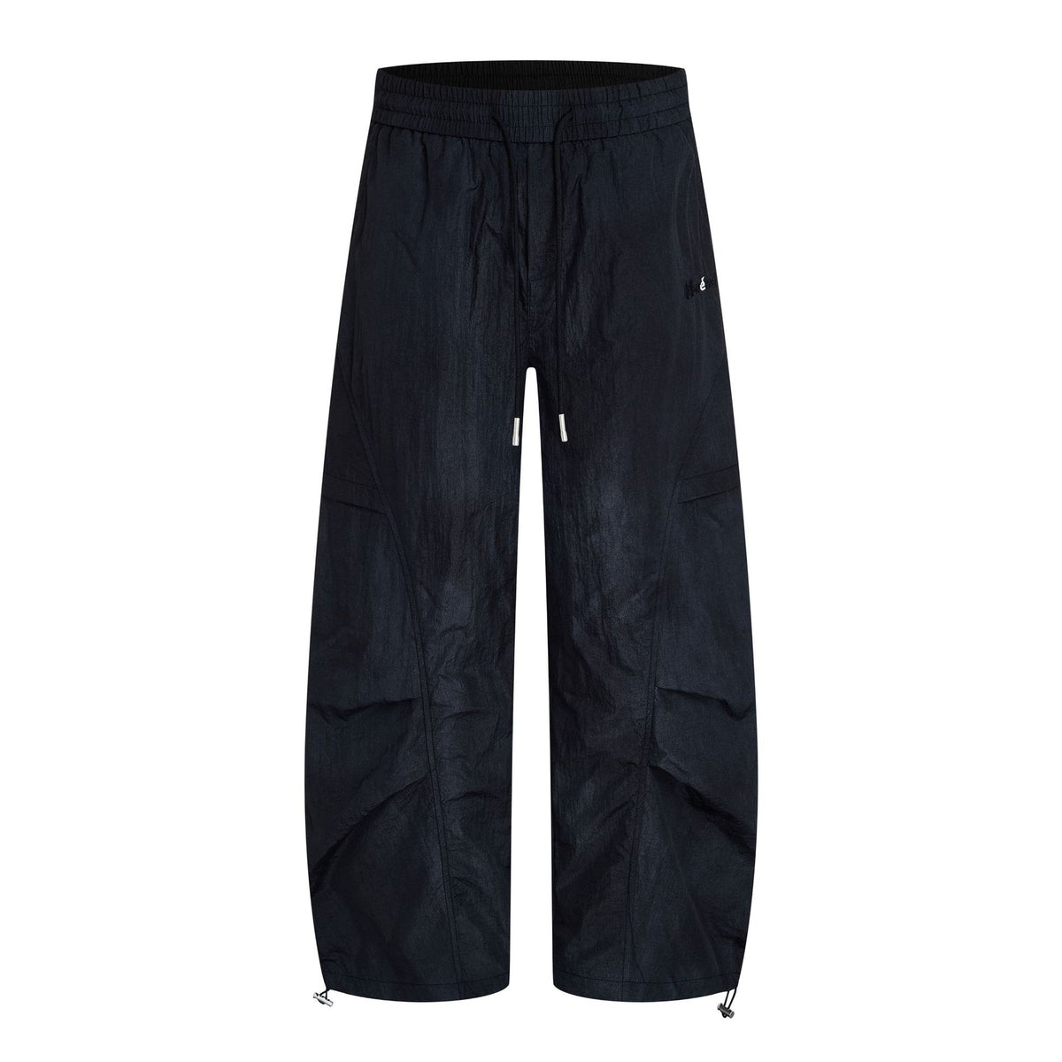 Wide-Leg Parachute Cargo Pants – Oversized Crinkle Nylon Drawstring Trousers