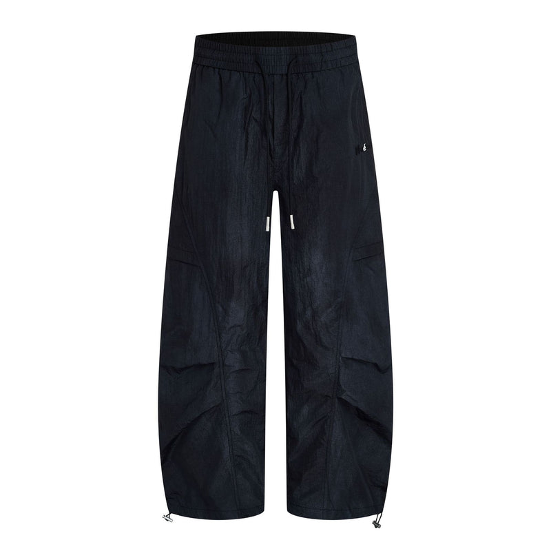 Wide-Leg Parachute Cargo Pants – Oversized Crinkle Nylon Drawstring Trousers