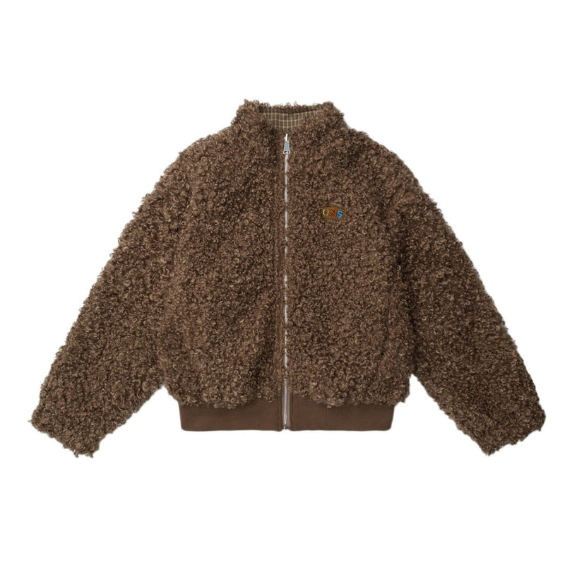 Reversible Plaid & Sherpa Bomber Jacket – Vintage 1988 Embroidered Padded Coat