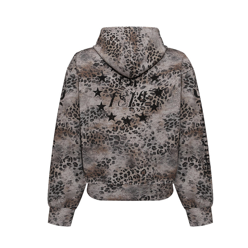 Leopard Print Zip-Up Hoodie – Vintage American Streetwear Oversized Cardigan