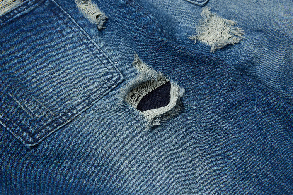 Wide-Leg Ripped Jeans – Men's Baggy Distressed Denim with Washed Finish