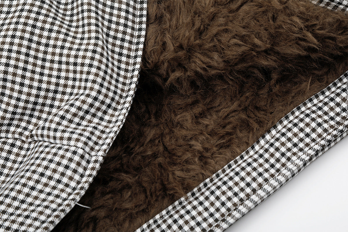 Gilet réversible en polaire teddy et tissu vichy matelassé – Gilet sans manches zippé