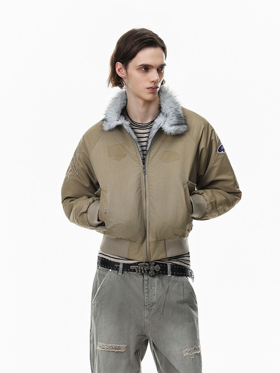 Men's Padded Bomber Jacket with Faux Fur Collar – Oversized Flight Jacket