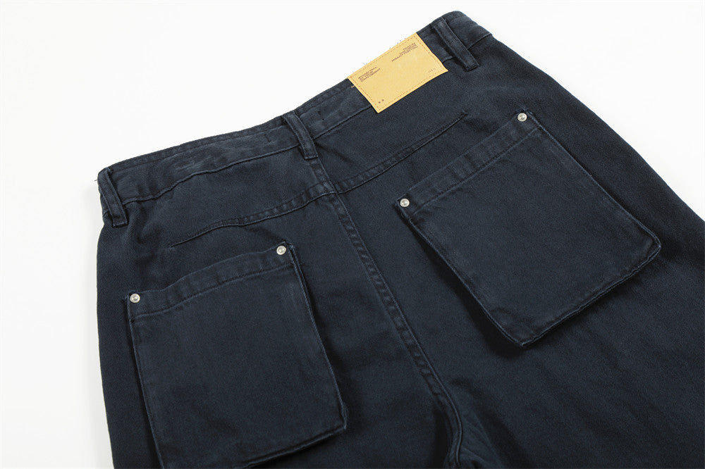 Wide-Leg Straight-Cut Trousers – Men's Relaxed Utility Pants with Back Pocket