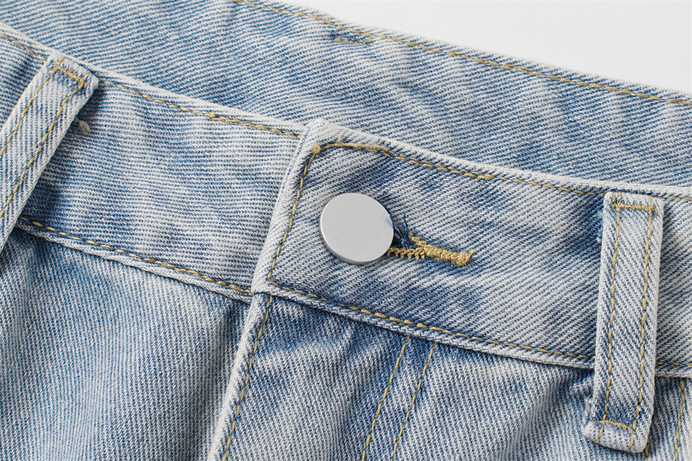 Men's Distressed Wide-Leg Baggy Jeans – Light Wash Vintage Punk Style