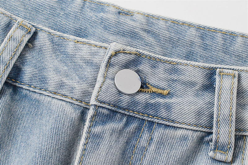 Men's Distressed Wide-Leg Baggy Jeans – Light Wash Vintage Punk Style