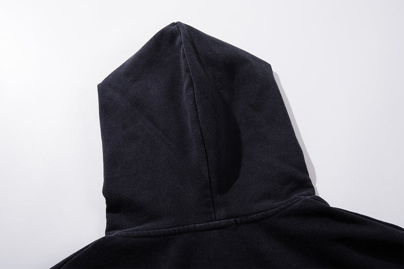 Schwerer Zip-Hoodie – Verwaschenes Schwarz, Streetwear-Design mit mehreren Knöpfen