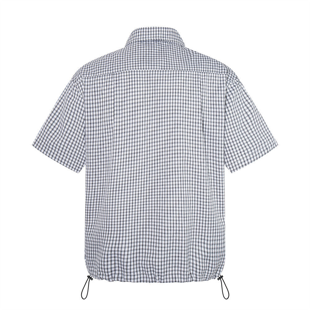 Men's Plaid Short Sleeve Shirt with Drawstring Hem | Oversized Workwear Style