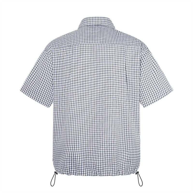 Men's Plaid Short Sleeve Shirt with Drawstring Hem | Oversized Workwear Style