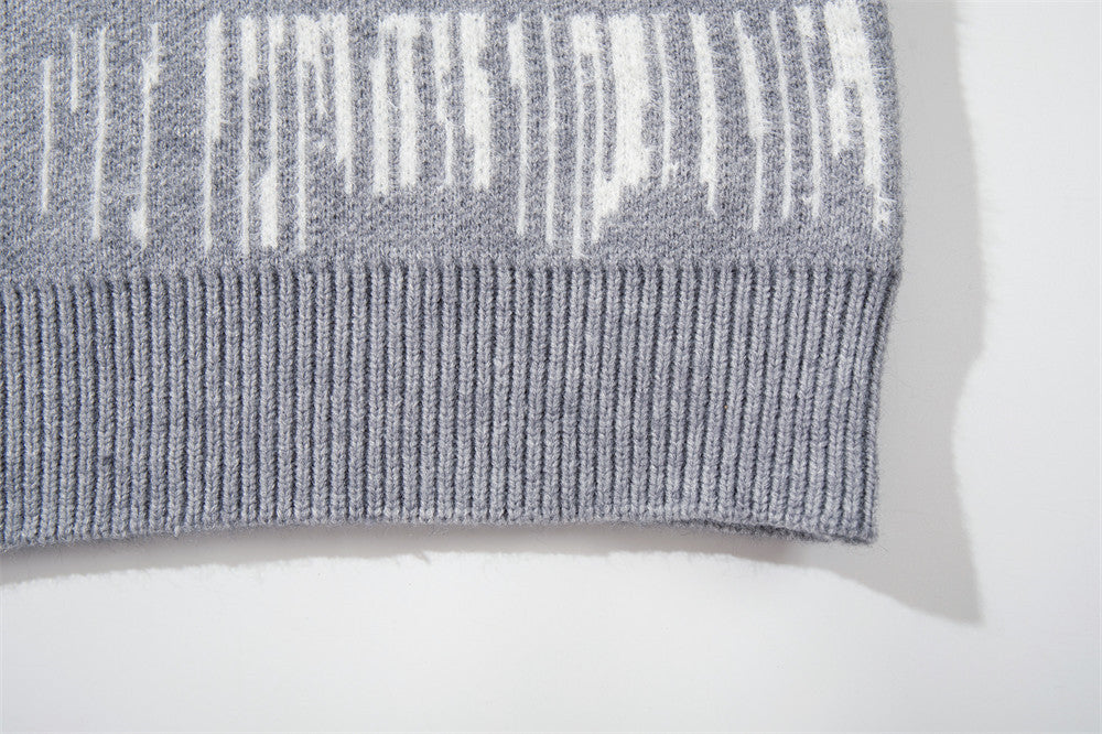 Jersey de punto jacquard a rayas con cuello henley para hombre: manga larga extragrande