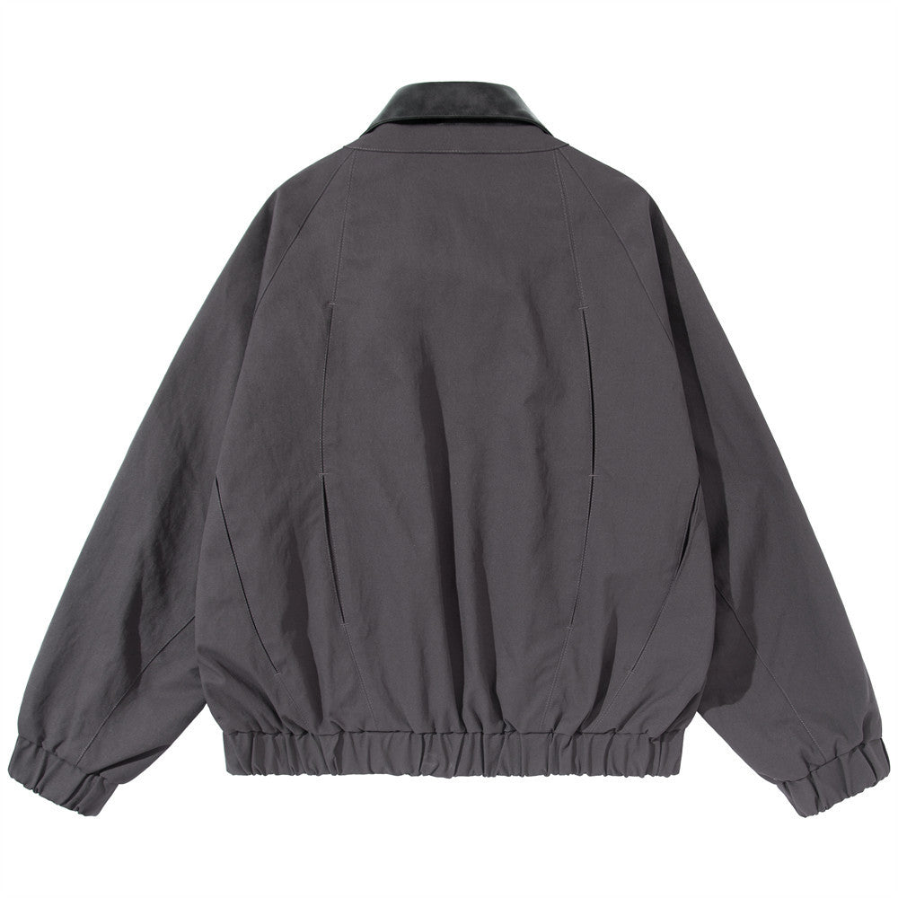 Oversized Bomber Jacket with PU Leather Collar & Full-Zip — Men's Deconstructed