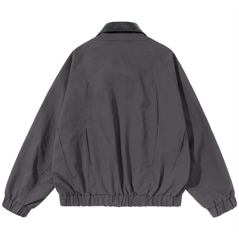 Oversized Bomber Jacket with PU Leather Collar & Full-Zip — Men's Deconstructed
